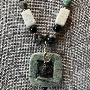 Handmade lava rock with green Jasper Necklace & earrings